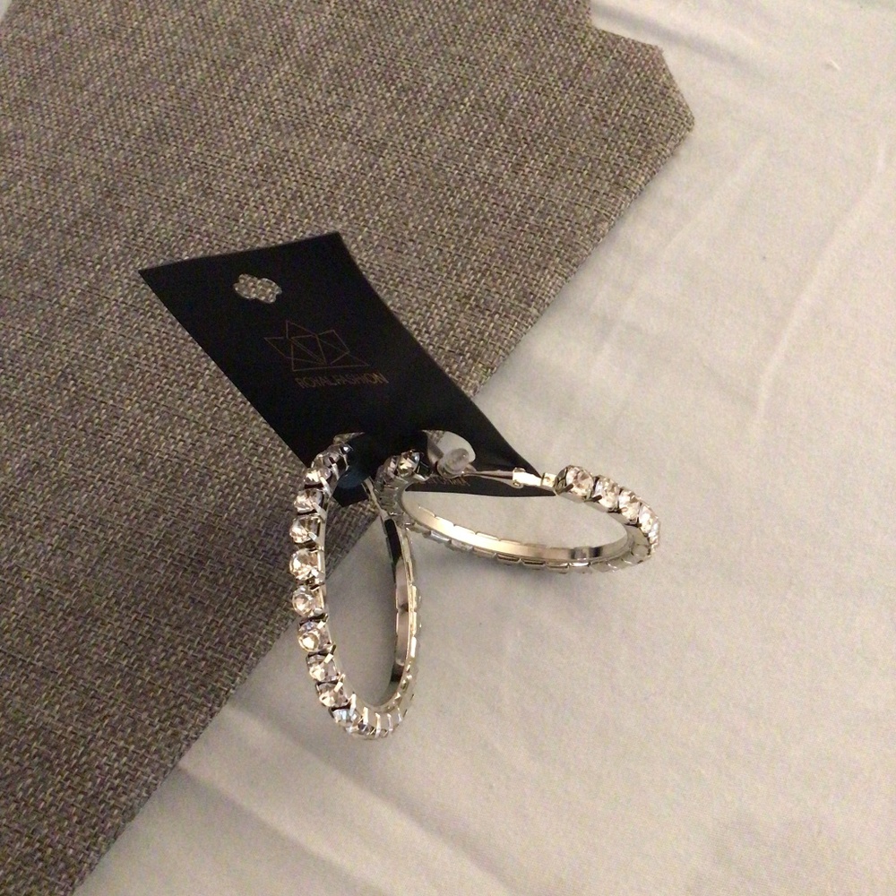Silver rhinestone hoop earrings